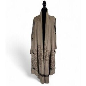 Johnny Was BIYA Cardigan Sweater Long Open Embroidered Geo Jacket Neutrals M